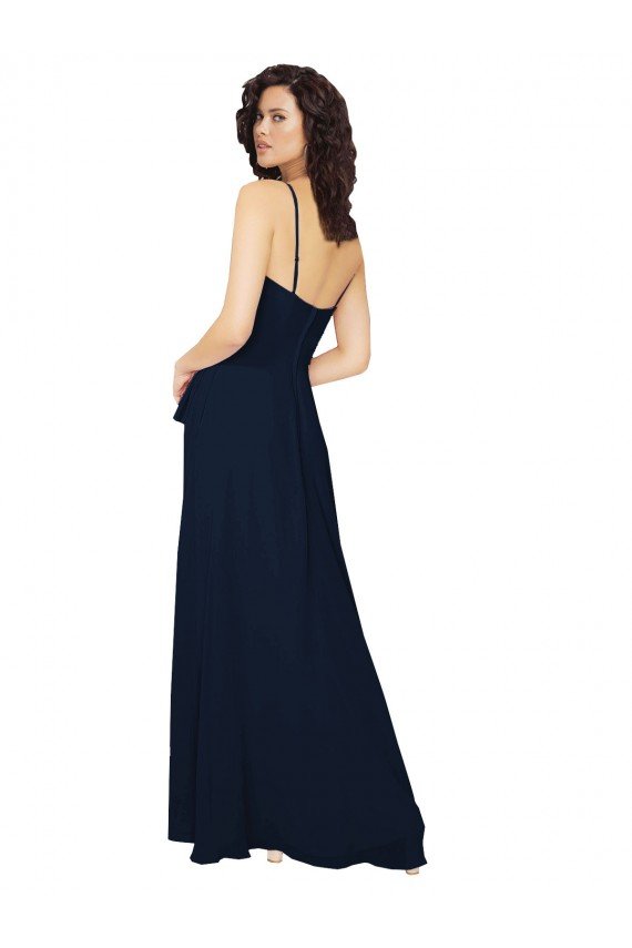 Affordable Ruffled Skirt Low Back Long Chiffon Bridesmaid Dress UK