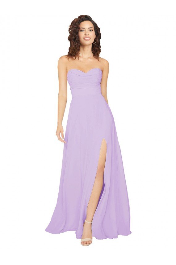 Affordable Draped Sweetheart Long Chiffon Bridesmaid Dress with Front Slit UK