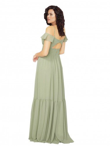 Affordable Ruched Keyhole Back Boho Chiffon Bridesmaid Dress UK