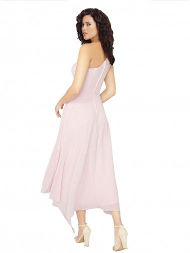 Affordable Midi Length One Shoulder Chiffon Cocktail Bridesmaid Dress UK