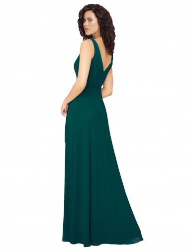 Affordable V-Neck Chiffon Bridesmaid Dress with Front Skirt Slit UK