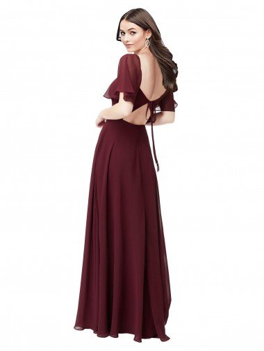 Affordable Chiffon Flutter Sleeve Sweetheart Bridesmaid Dress UK
