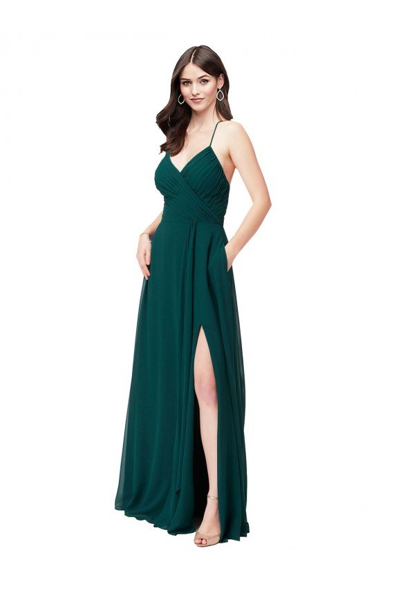 Affordable Chiffon Bridesmaid Dress with Draped Surplice Bodice UK