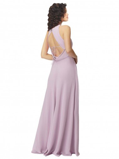 Affordable High-Halter Chiffon Bridesmaid Dress with Keyhole Cowl Back UK