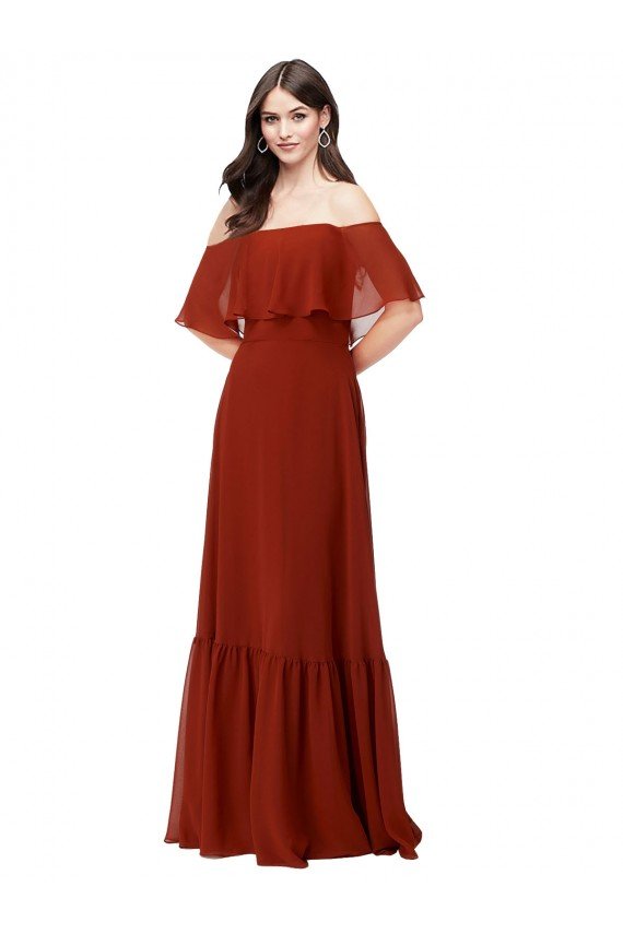 Affordable Off the Shoulder Ruffle Chiffon Bridesmaid Dress UK