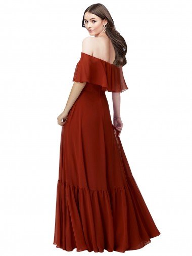 Affordable Off the Shoulder Ruffle Chiffon Bridesmaid Dress UK