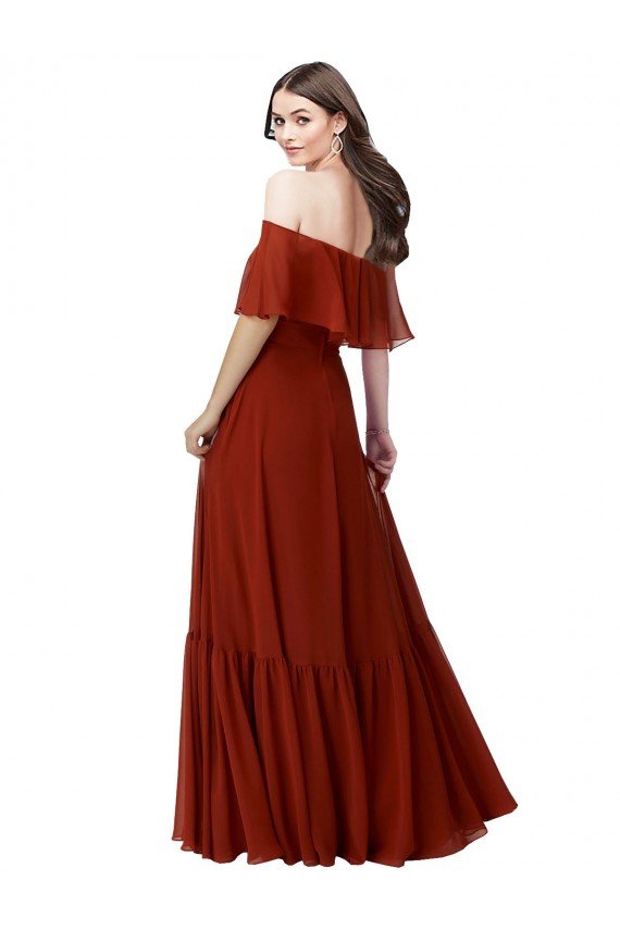 Affordable Off the Shoulder Ruffle Chiffon Bridesmaid Dress UK