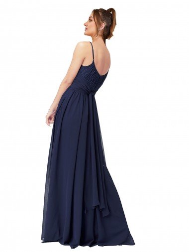 Affordable Long Chantilly Lace and Ruched Chiffon Bridesmaid Dress UK