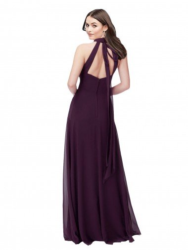 Affordable Chiffon High-Halter Bridesmaids Dress with Keyhole Back UK