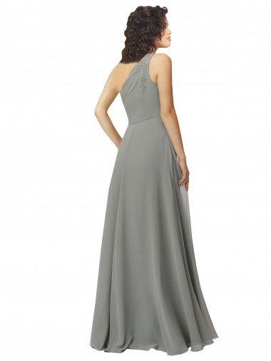 Affordable Embroidered One Shoulder Chiffon Bridesmaid Dress UK