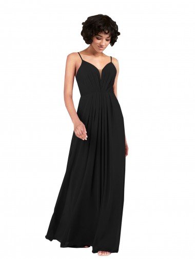 Affordable Simple V-Neckline Chiffon Formal Bridesmaid Dress with Pleated Skirt UK