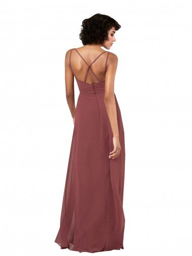 Affordable Simple V-Neckline Chiffon Formal Bridesmaid Dress with Pleated Skirt UK