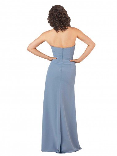 Affordable Simple Strapless Chiffon Bridesmaid Dress with Rounded Neckline UK