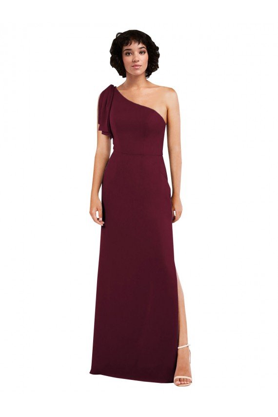Affordable One Shoulder Chiffon Formal Bridesmaid Dress with Skirt Slit and Accent Strap UK