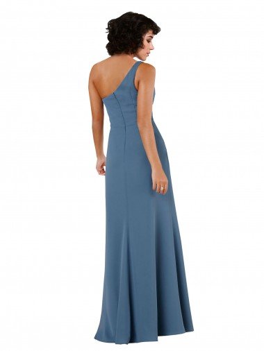 Affordable One Shoulder Chiffon Formal Bridesmaid Dress with Skirt Slit and Accent Strap UK