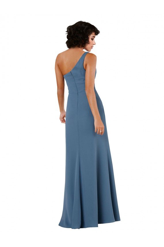 Affordable One Shoulder Chiffon Formal Bridesmaid Dress with Skirt Slit and Accent Strap UK