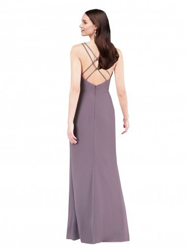 Affordable Simple Floor-Length Chiffon Formal Bridesmaid Dress with Criss-Cross Back UK
