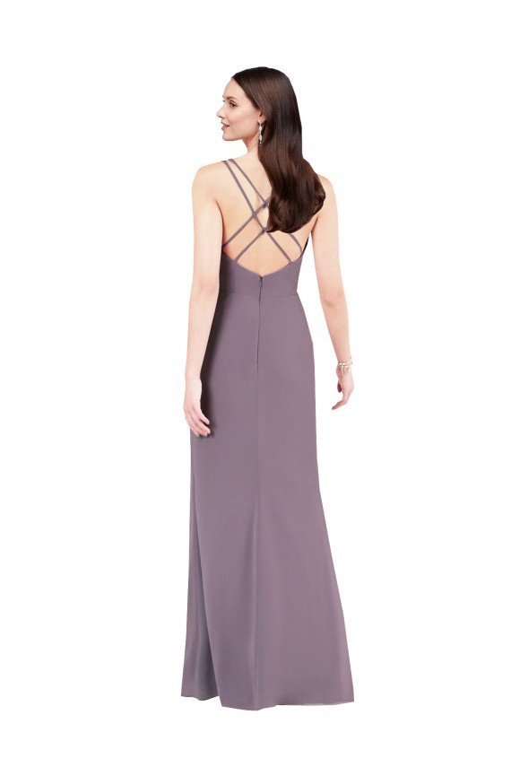 Affordable Simple Floor-Length Chiffon Formal Bridesmaid Dress with Criss-Cross Back UK