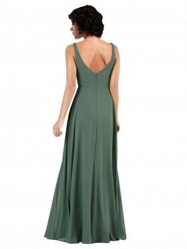 Affordable V-Neckline Wrapped Chiffon Bridesmaid Dress with Skirt Slit UK
