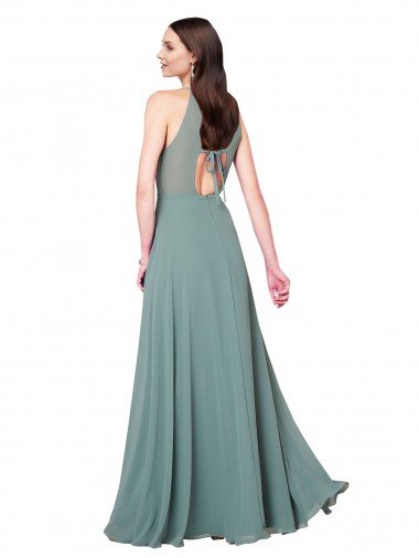 Affordable Floor Length Long Chiffon Bridesmaid Dress with Double Bow Feature UK