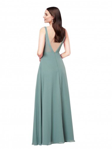 Affordable Long Chiffon Formal Bridesmaid Dress with Open Back UK