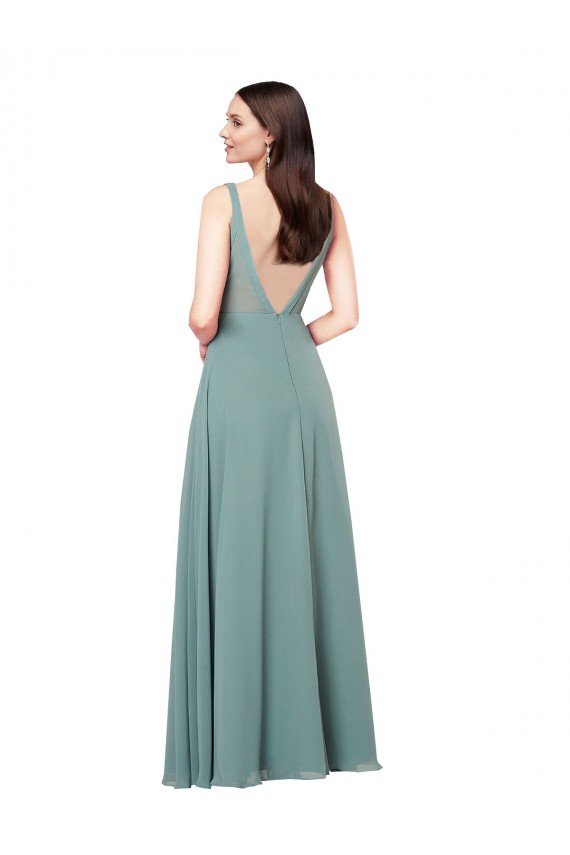 Affordable Long Chiffon Formal Bridesmaid Dress with Open Back UK