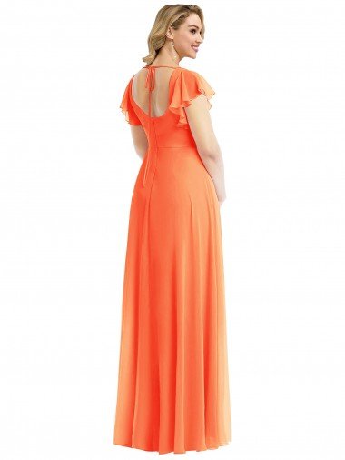 Affordable Flutter Sleeves Scoop Open Back Chiffon Maxi Bridesmaid Dress UK