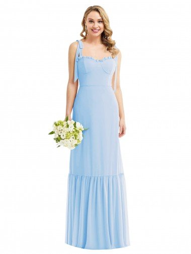 Affordable Tie Shoulder Bustier Bodice Ruffle Hem Maxi Bridesmaid Dress UK