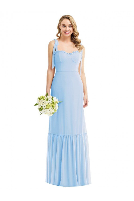 Affordable Tie Shoulder Bustier Bodice Ruffle Hem Maxi Bridesmaid Dress UK