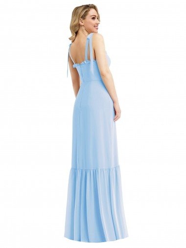 Affordable Tie Shoulder Bustier Bodice Ruffle Hem Maxi Bridesmaid Dress UK