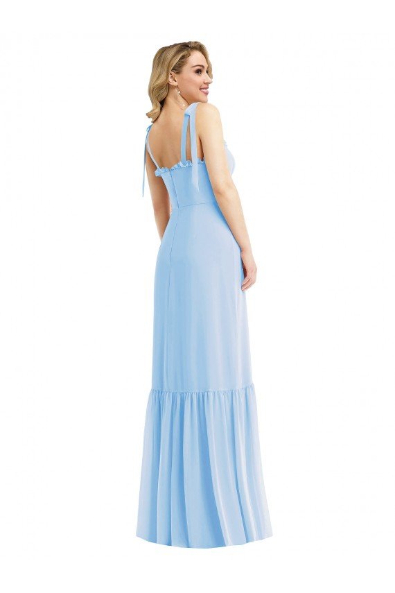 Affordable Tie Shoulder Bustier Bodice Ruffle Hem Maxi Bridesmaid Dress UK