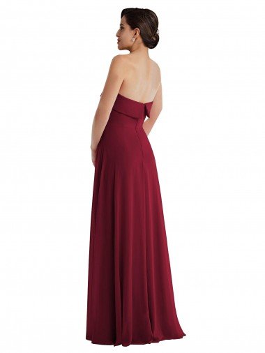 Affordable Cuffed Strapless Maxi Formal Bridesmaid Dress with Front Slit UK