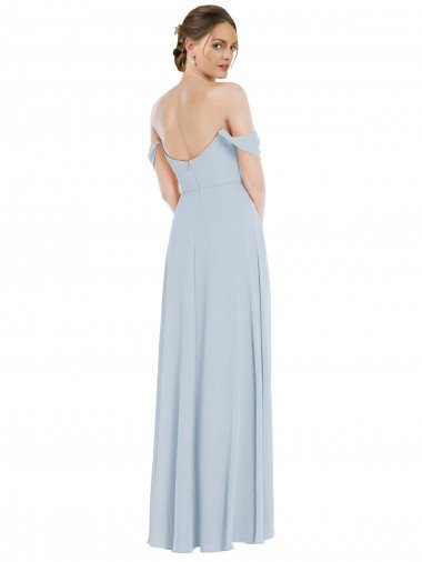 Affordable Off the Shoulder Basque Neck Maxi Bridesmaid Dress with Flounce Sleeves UK
