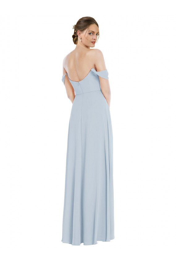 Affordable Off the Shoulder Basque Neck Maxi Bridesmaid Dress with Flounce Sleeves UK