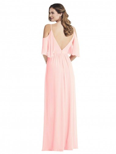 Affordable Cold Shoulder Draped Wrap Maxi Bridesmaid Dress UK