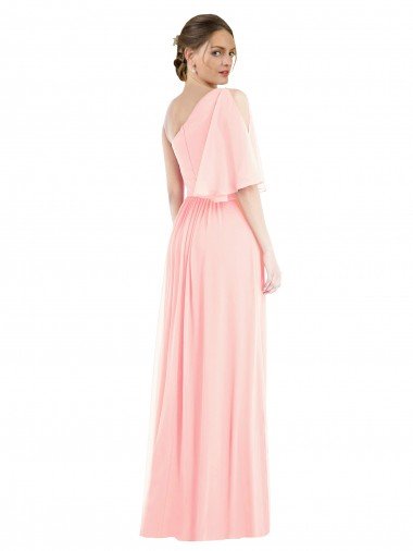 Affordable One Shoulder Bell Sleeves Chiffon Maxi Bridesmaid Dress UK