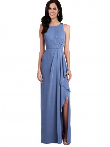Affordable Sleeveless Chiffon Bridesmaid Dress with Draped Front Slit UK