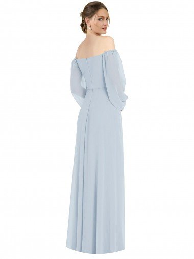 Affordable Off the Shoulder Puff Sleeve Maxi Formal Bridesmaid Dress with Front Slit UK