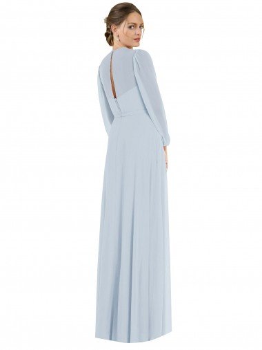 Affordable Strapless Chiffon Maxi Formal Bridesmaid Dress with Puff Sleeve Blouson Overlay UK