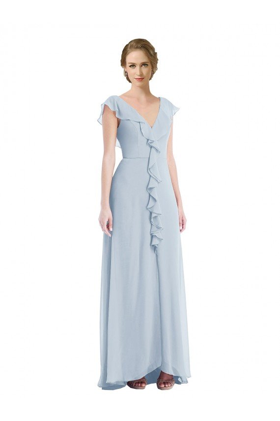 Affordable Ruffle Trimmed V Back Chiffon Maxi Bridesmaid Dress UK