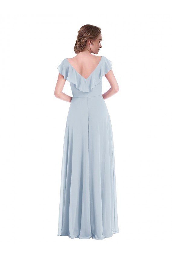 Affordable Ruffle Trimmed V Back Chiffon Maxi Bridesmaid Dress UK