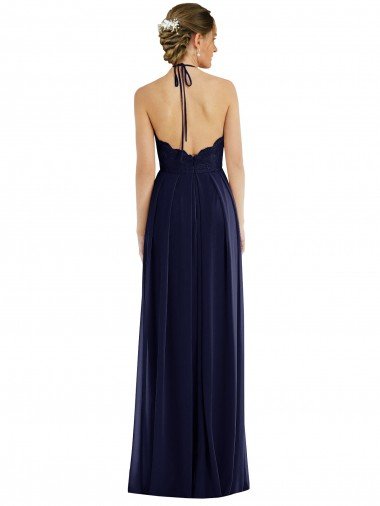 Affordable Tie Neck Lace Halter Pleated Skirt Maxi Bridesmaid Dress UK