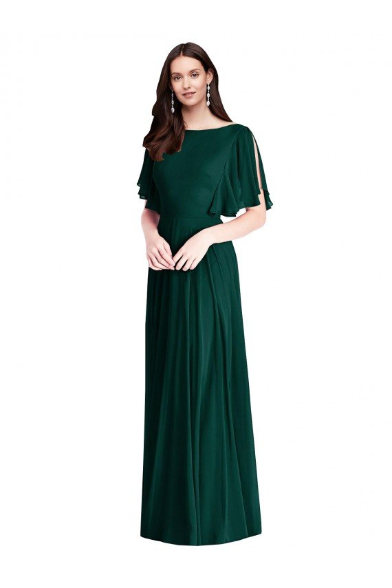 Affordable Backless Floor Length Split Sleeves Maxi Bridesmaid Dress UK
