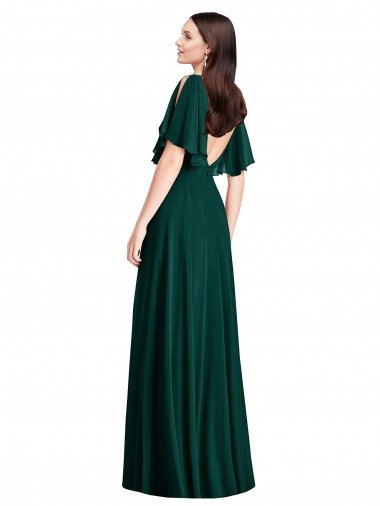 Affordable Backless Floor Length Split Sleeves Maxi Bridesmaid Dress UK