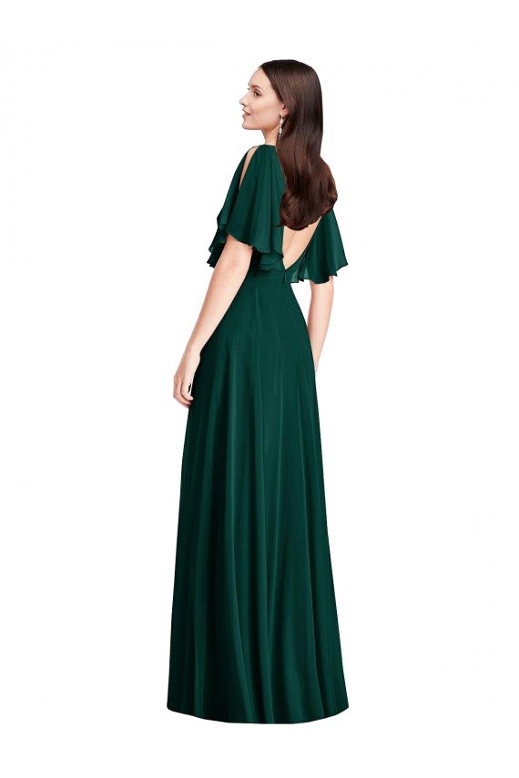 Affordable Backless Floor Length Split Sleeves Maxi Bridesmaid Dress UK