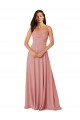 Affordable Twist-Knot V-Neck Long Chiffon Bridesmaid Dress UK