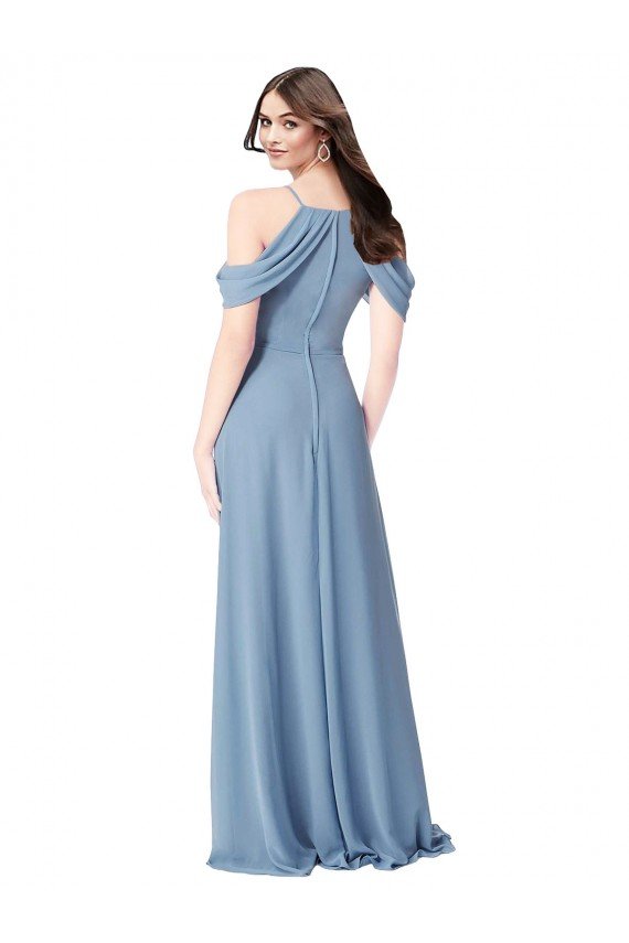 Affordable High Neck Chiffon Bridesmaid Dress with Draped Sleeves UK