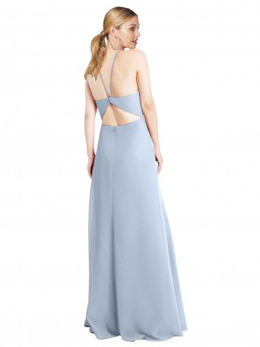 Affordable Halter Neck Long Chiffon Bridesmaid Dress with Strappy Back and Daring Side Slit UK