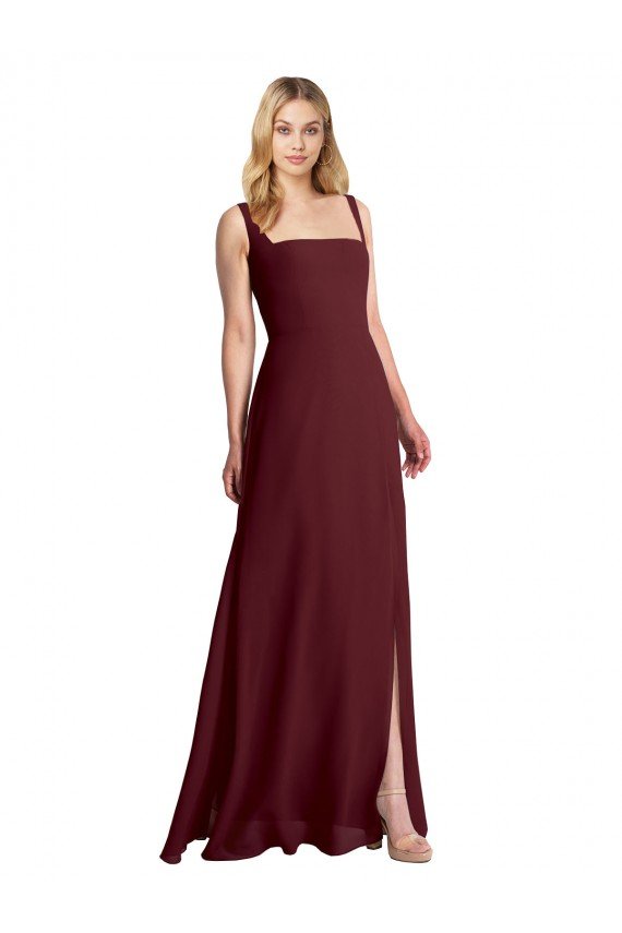 Affordable Square Neckline Soft A-Line Chiffon Bridesmaid Dress with Side Slit UK