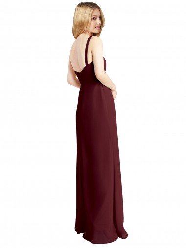 Affordable Square Neckline Soft A-Line Chiffon Bridesmaid Dress with Side Slit UK